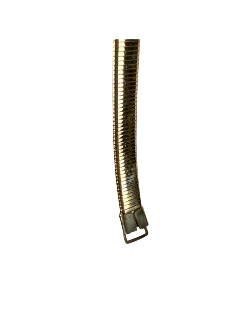 Vintage 70s Stretch Gold Metal Chain Belt Ribbon Twist Buckle Retro Glam Sz S/M